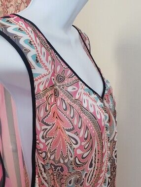 a.n.a  Woman, Pink Paisley Sheer Tank with Black Trim, 3X